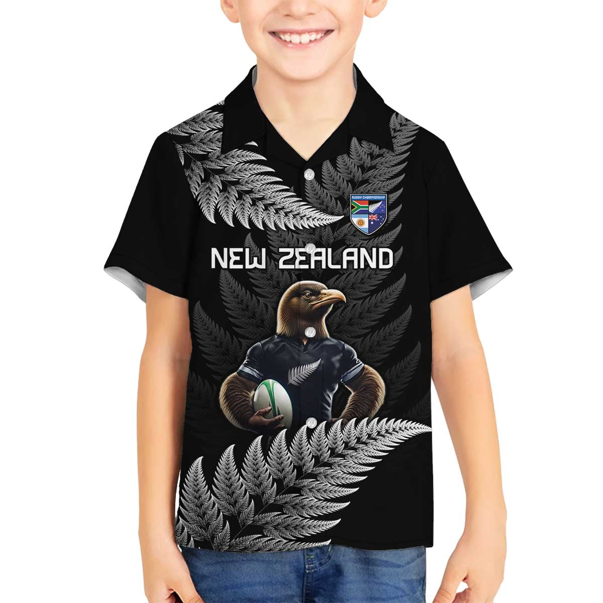 New Zealand Rugby Custom Family Matching Off The Shoulder Long Sleeve Dress and Hawaiian Shirt Glory Be To Black Silver-fern LT9 Son's Shirt Black - Polynesian Pride