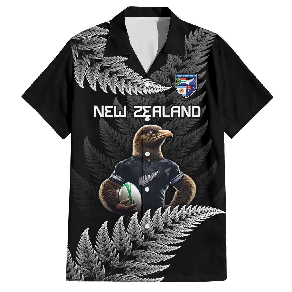 New Zealand Rugby Custom Family Matching Off Shoulder Maxi Dress and Hawaiian Shirt Glory Be To Black Silver-fern LT9 Dad's Shirt - Short Sleeve Black - Polynesian Pride