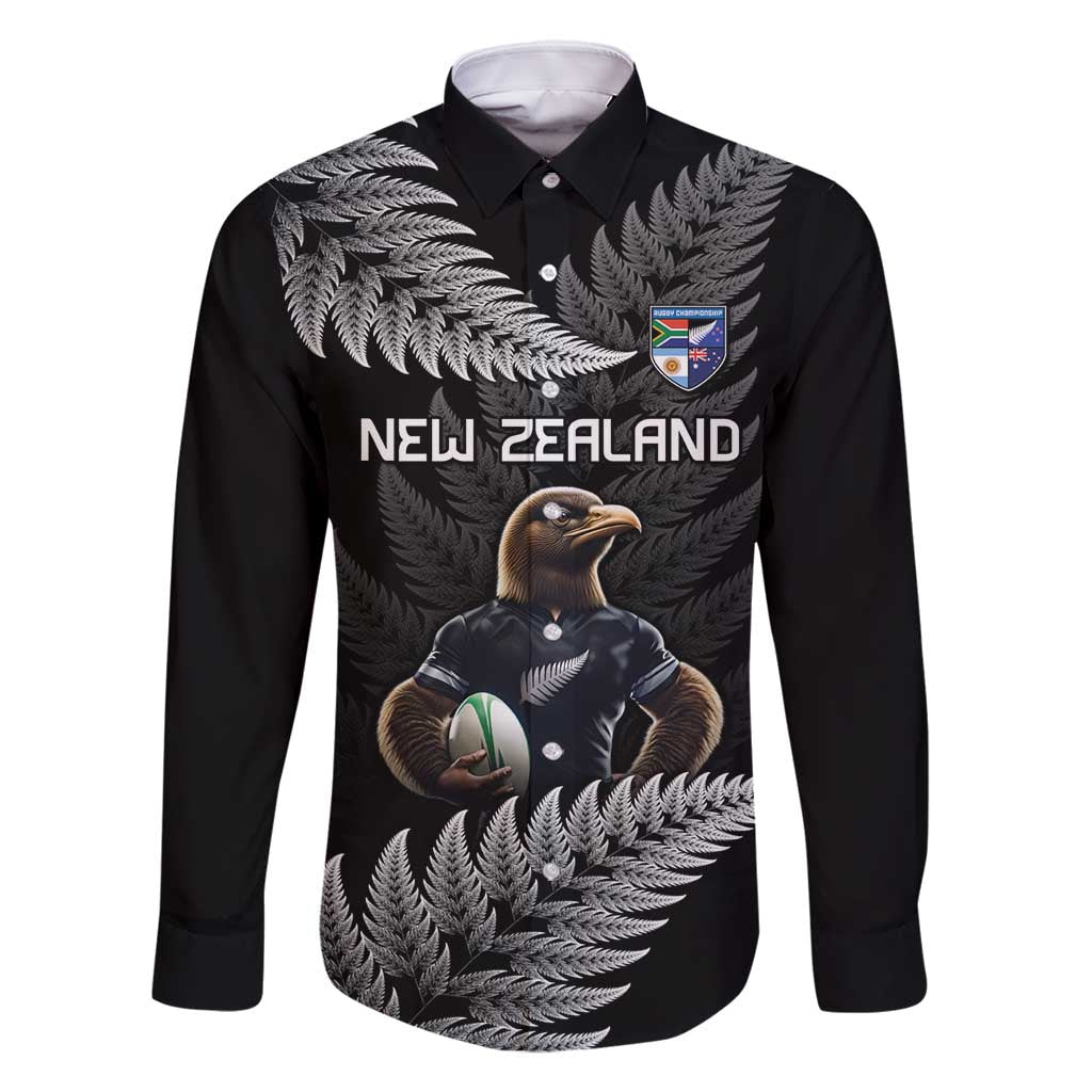 New Zealand Rugby Custom Family Matching Off Shoulder Maxi Dress and Hawaiian Shirt Glory Be To Black Silver-fern LT9 Dad's Shirt - Long Sleeve Black - Polynesian Pride