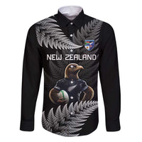 New Zealand Rugby Custom Family Matching Off Shoulder Maxi Dress and Hawaiian Shirt Glory Be To Black Silver-fern LT9 Dad's Shirt - Long Sleeve Black - Polynesian Pride