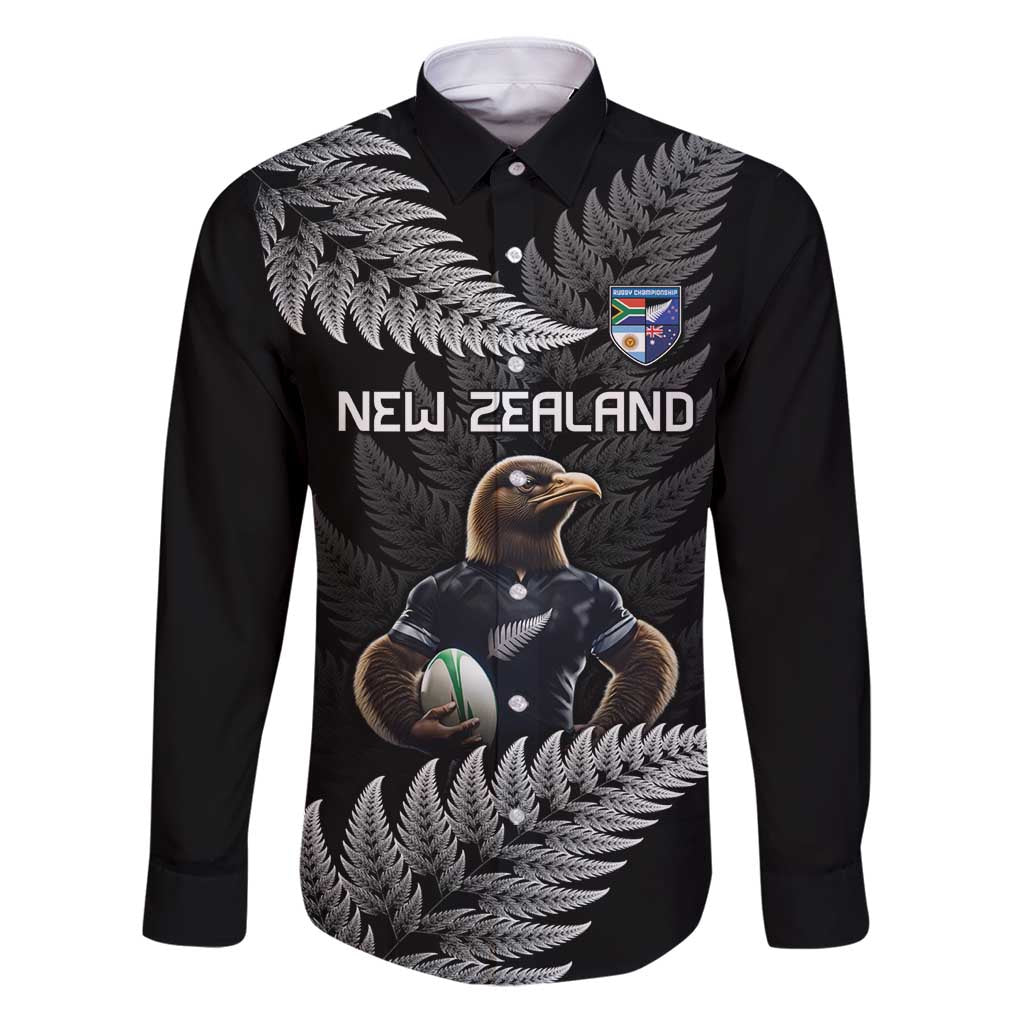 New Zealand Rugby Custom Family Matching Puletasi and Hawaiian Shirt Glory Be To Black Silver-fern LT9 Dad's Shirt - Long Sleeve Black - Polynesian Pride