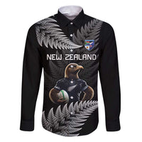 New Zealand Rugby Custom Family Matching Puletasi and Hawaiian Shirt Glory Be To Black Silver-fern LT9 Dad's Shirt - Long Sleeve Black - Polynesian Pride