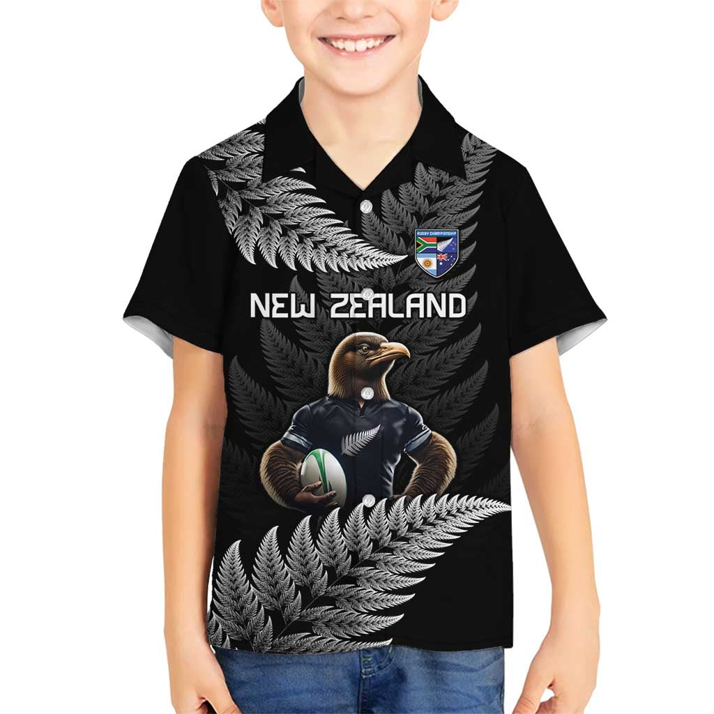 New Zealand Rugby Custom Family Matching Puletasi and Hawaiian Shirt Glory Be To Black Silver-fern LT9 Son's Shirt Black - Polynesian Pride