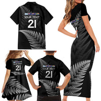 New Zealand Rugby Custom Family Matching Short Sleeve Bodycon Dress and Hawaiian Shirt Glory Be To Black Silver-fern LT9 - Polynesian Pride