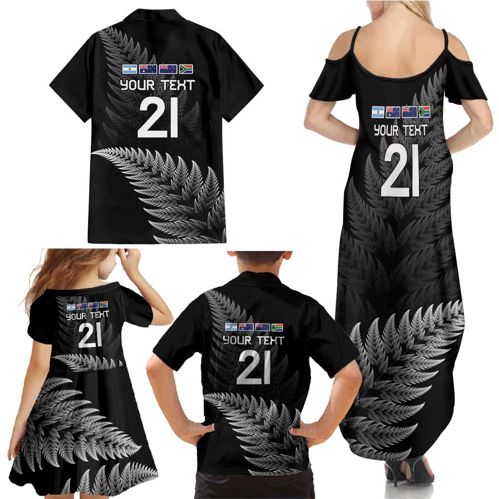 New Zealand Rugby Custom Family Matching Summer Maxi Dress and Hawaiian Shirt Glory Be To Black Silver-fern LT9 - Polynesian Pride