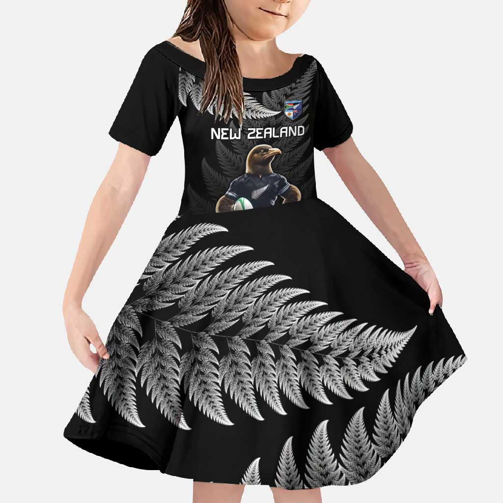 New Zealand Rugby Custom Family Matching Tank Maxi Dress and Hawaiian Shirt Glory Be To Black Silver-fern LT9 Daughter's Dress Black - Polynesian Pride
