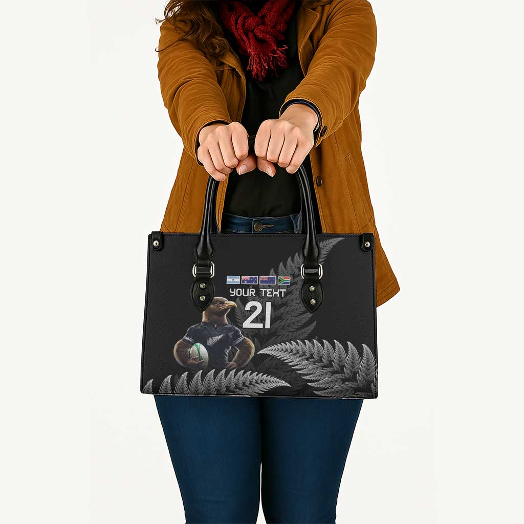 New Zealand Rugby Custom Leather Bag Glory Be To Black Silver-fern - Polynesian Pride