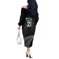 New Zealand Rugby Custom Off The Shoulder Long Sleeve Dress Glory Be To Black Silver-fern LT9 - Polynesian Pride