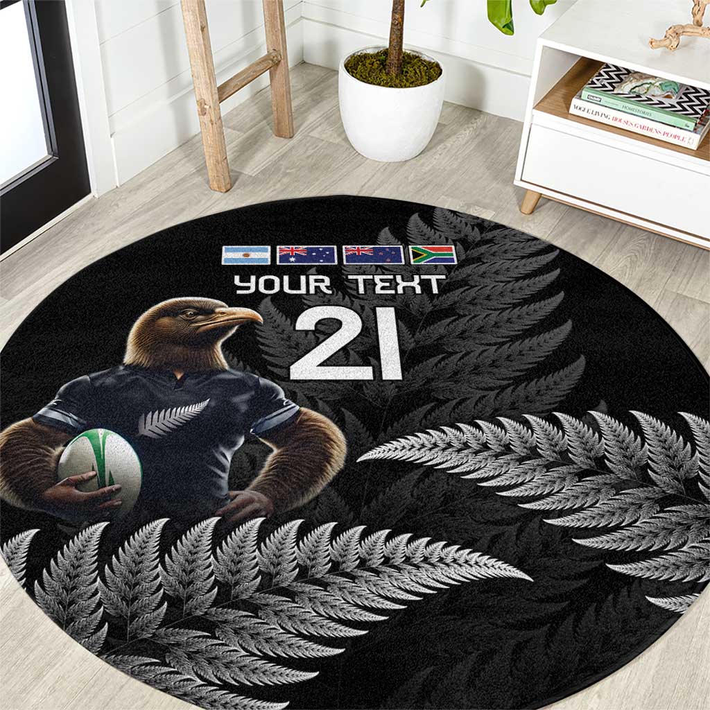 New Zealand Rugby Custom Round Carpet Glory Be To Black Silver-fern - Polynesian Pride