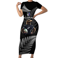New Zealand Rugby Custom Short Sleeve Bodycon Dress Glory Be To Black Silver-fern LT9 Long Dress Black - Polynesian Pride