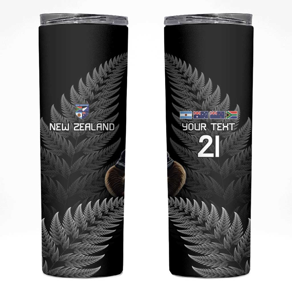 New Zealand Rugby Custom Skinny Tumbler Glory Be To Black Silver-fern LT9 Black - Polynesian Pride