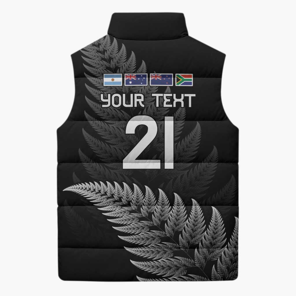 New Zealand Rugby Custom Sleeveless Puffer Jacket Glory Be To Black Silver-fern - Polynesian Pride