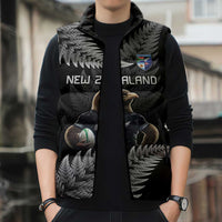 New Zealand Rugby Custom Sleeveless Puffer Jacket Glory Be To Black Silver-fern - Polynesian Pride