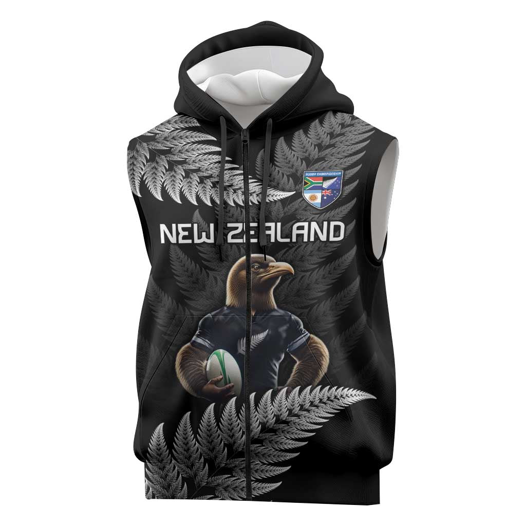 New Zealand Rugby Custom Sleeveless Zip Hoodie Glory Be To Black Silver-fern - Polynesian Pride