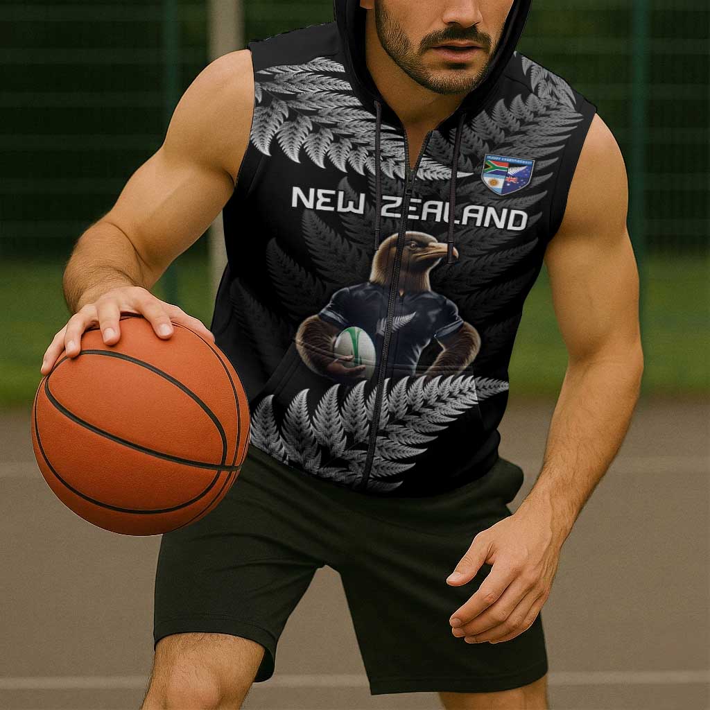 New Zealand Rugby Custom Sleeveless Zip Hoodie Glory Be To Black Silver-fern - Polynesian Pride