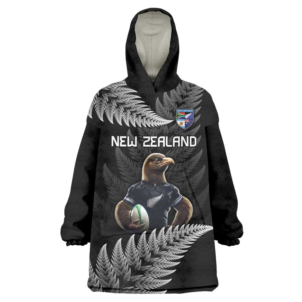 New Zealand Rugby Custom Wearable Blanket Hoodie Glory Be To Black Silver-fern LT9 One Size Black - Polynesian Pride
