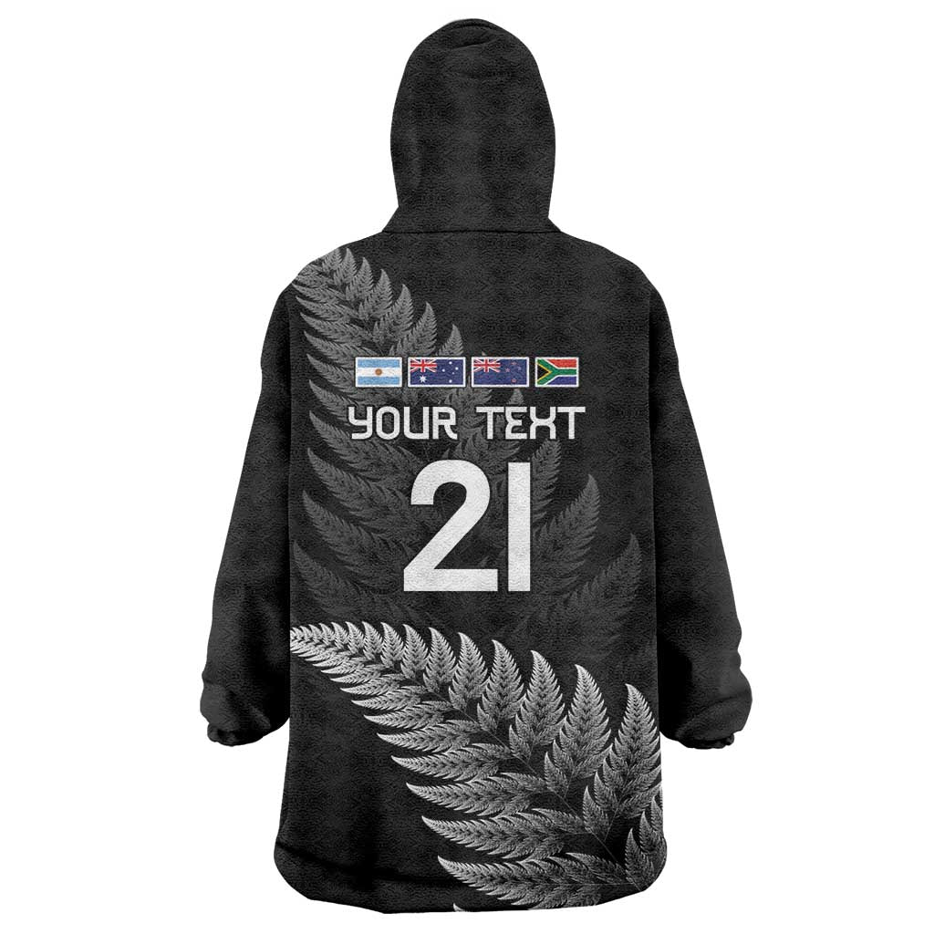 New Zealand Rugby Custom Wearable Blanket Hoodie Glory Be To Black Silver-fern LT9 - Polynesian Pride