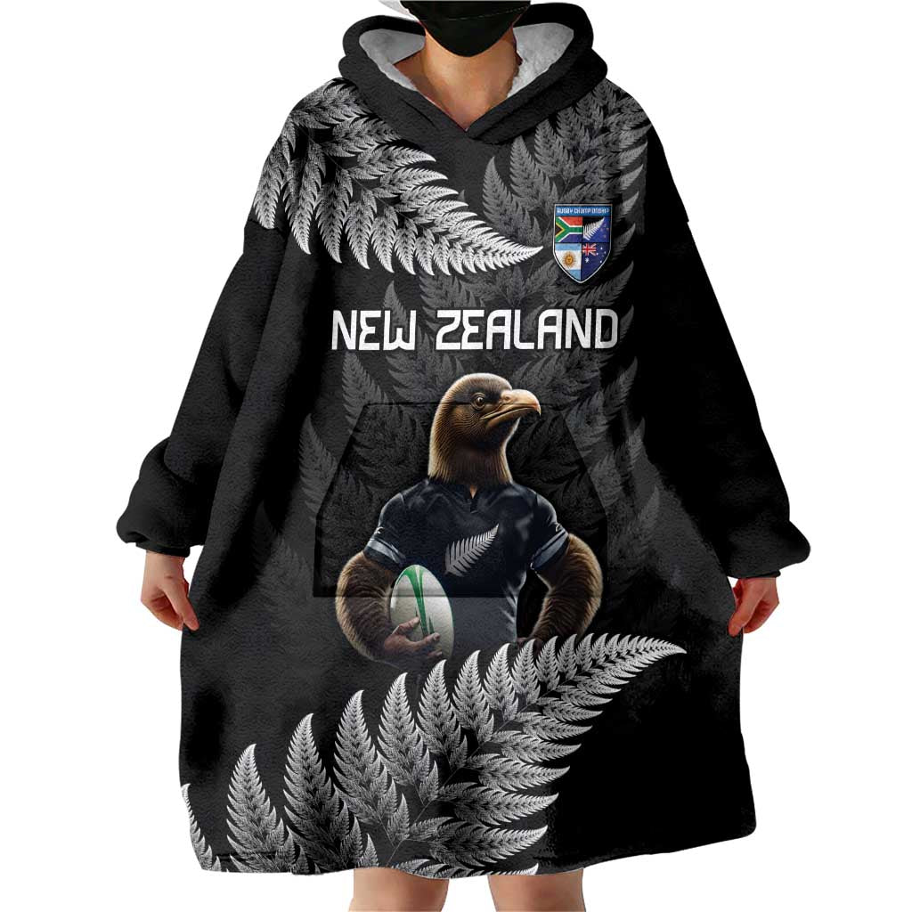 New Zealand Rugby Custom Wearable Blanket Hoodie Glory Be To Black Silver-fern LT9 - Polynesian Pride