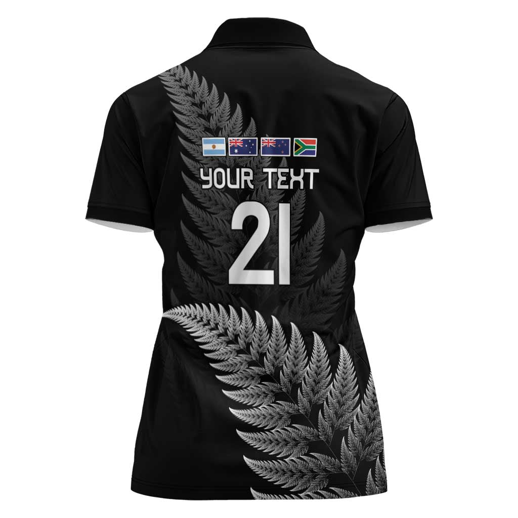 New Zealand Rugby Custom Women Polo Shirt Glory Be To Black Silver-fern - Polynesian Pride