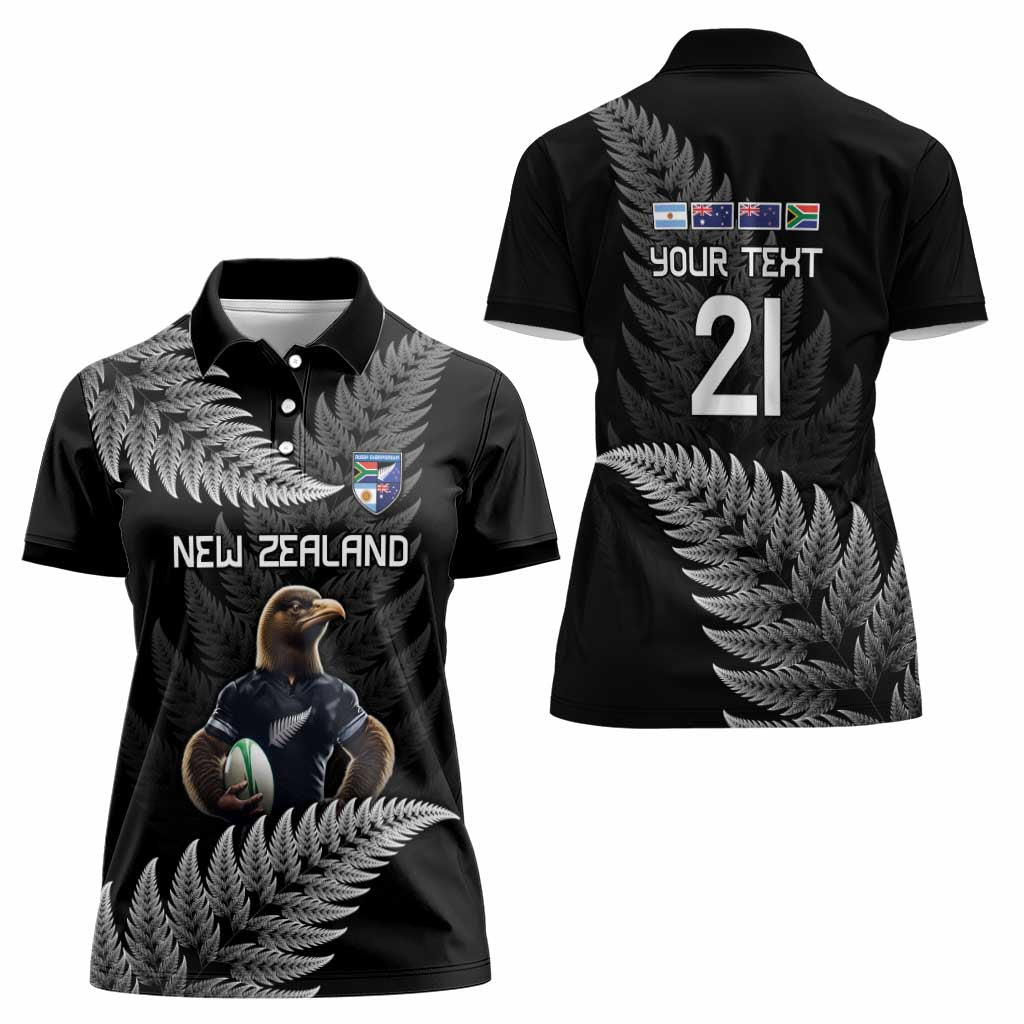 New Zealand Rugby Custom Women Polo Shirt Glory Be To Black Silver-fern - Polynesian Pride