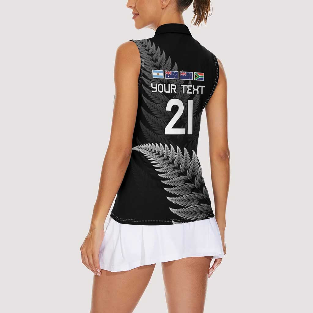 New Zealand Rugby Custom Women Sleeveless Polo Shirt Glory Be To Black Silver-fern LT9 - Polynesian Pride