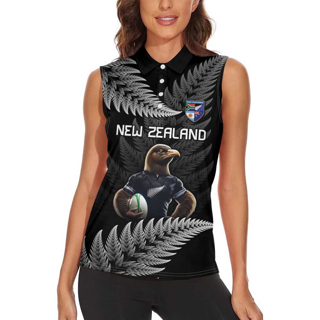 New Zealand Rugby Custom Women Sleeveless Polo Shirt Glory Be To Black Silver-fern LT9 - Polynesian Pride
