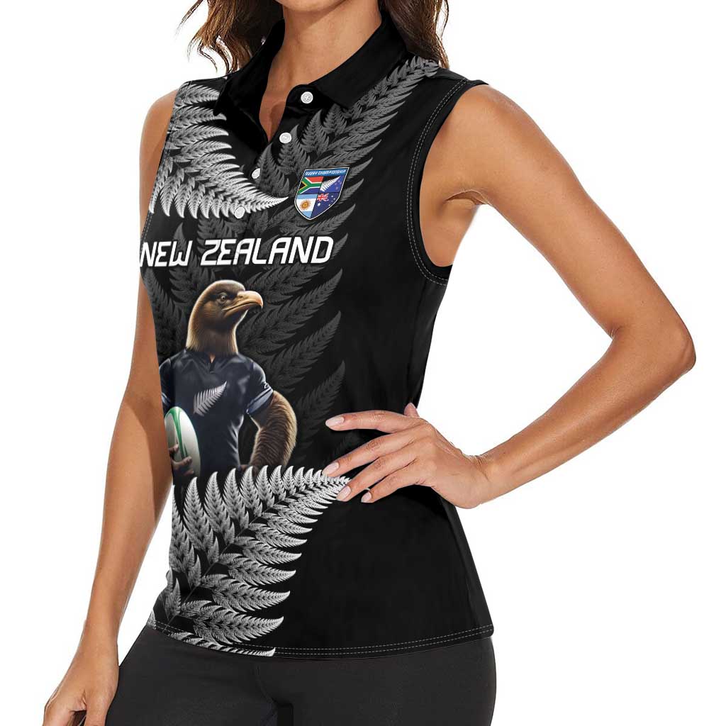 New Zealand Rugby Custom Women Sleeveless Polo Shirt Glory Be To Black Silver-fern LT9 - Polynesian Pride