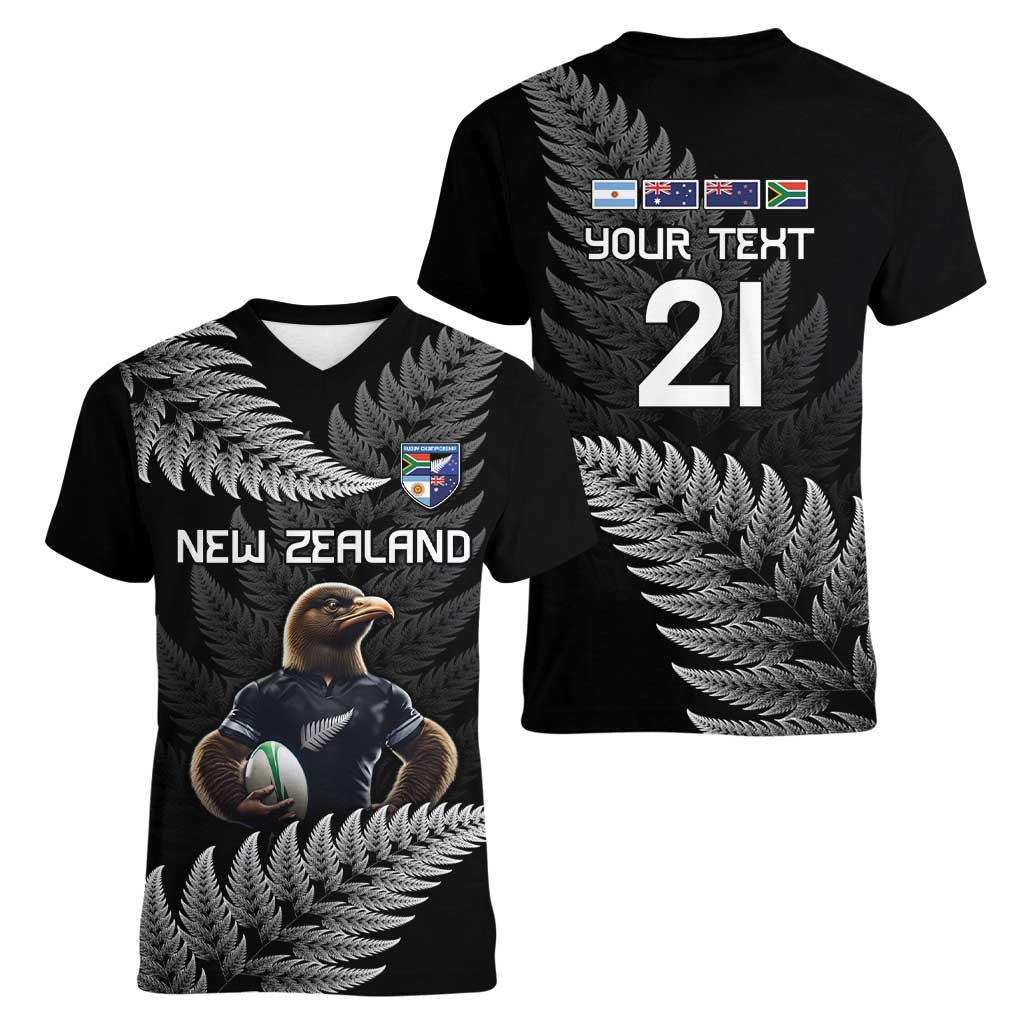 New Zealand Rugby Custom Women V-Neck T-Shirt Glory Be To Black Silver-fern LT9 - Polynesian Pride