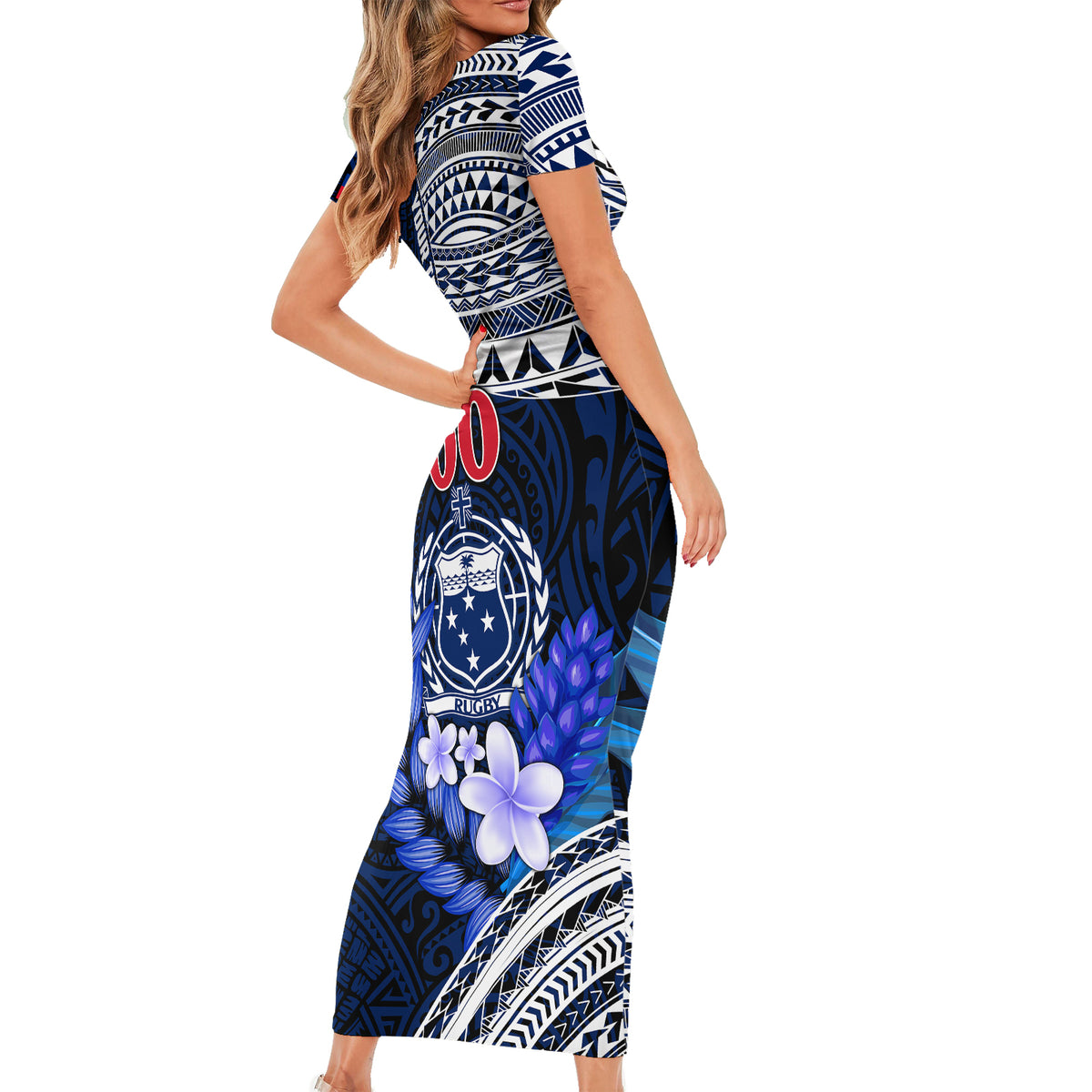 Custom Samoa Rugby Short Sleeve Bodycon Dress Proud Samoa World Cup 2023 LT9 - Polynesian Pride