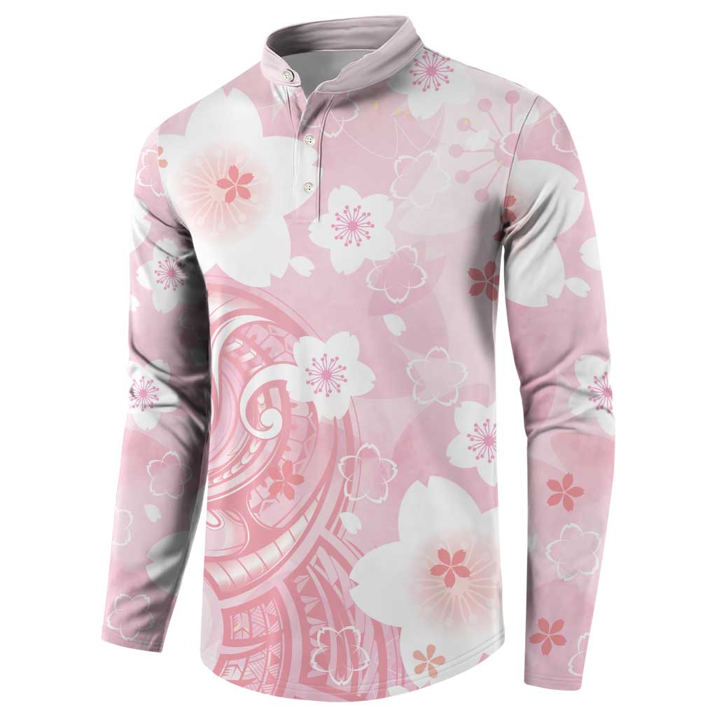 Japan Sakura Floral with Polynesian Vibe Button Sweatshirt