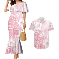 Japan Sakura Floral with Polynesian Vibe Couples Matching Mermaid Dress and Hawaiian Shirt LT9 Pink - Polynesian Pride