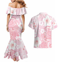 Japan Sakura Floral with Polynesian Vibe Couples Matching Mermaid Dress and Hawaiian Shirt LT9 - Polynesian Pride