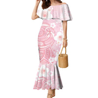 Japan Sakura Floral with Polynesian Vibe Family Matching Mermaid Dress and Hawaiian Shirt LT9 Mom's Dress Pink - Polynesian Pride
