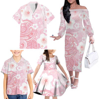 Japan Sakura Floral with Polynesian Vibe Family Matching Off The Shoulder Long Sleeve Dress and Hawaiian Shirt LT9 - Polynesian Pride