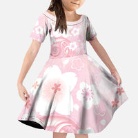 Japan Sakura Floral with Polynesian Vibe Family Matching Off Shoulder Maxi Dress and Hawaiian Shirt LT9 Daughter's Dress Pink - Polynesian Pride