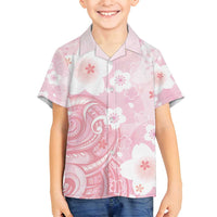 Japan Sakura Floral with Polynesian Vibe Family Matching Off Shoulder Maxi Dress and Hawaiian Shirt LT9 Son's Shirt Pink - Polynesian Pride