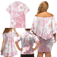 Japan Sakura Floral with Polynesian Vibe Family Matching Off Shoulder Short Dress and Hawaiian Shirt LT9 - Polynesian Pride