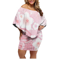 Japan Sakura Floral with Polynesian Vibe Family Matching Off Shoulder Short Dress and Hawaiian Shirt LT9 Mom's Dress Pink - Polynesian Pride