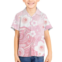 Japan Sakura Floral with Polynesian Vibe Family Matching Off Shoulder Short Dress and Hawaiian Shirt LT9 Son's Shirt Pink - Polynesian Pride