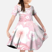 Japan Sakura Floral with Polynesian Vibe Family Matching Puletasi and Hawaiian Shirt LT9 Daughter's Dress Pink - Polynesian Pride