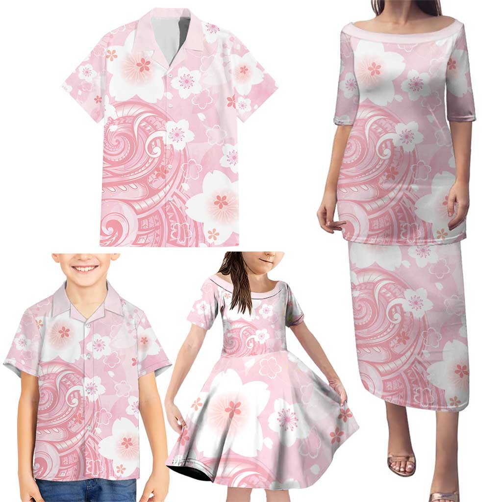 Japan Sakura Floral with Polynesian Vibe Family Matching Puletasi and Hawaiian Shirt LT9 - Polynesian Pride