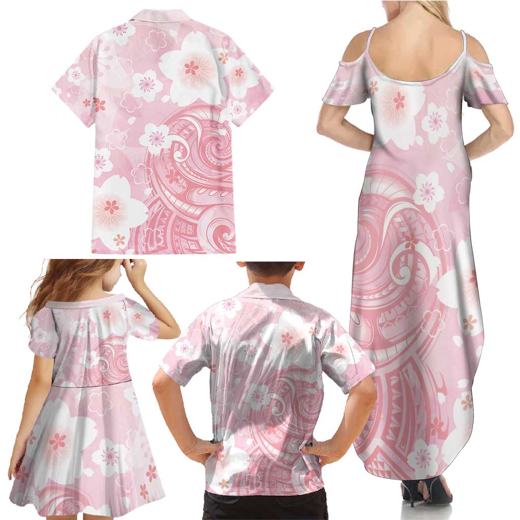 Japan Sakura Floral with Polynesian Vibe Family Matching Summer Maxi Dress and Hawaiian Shirt LT9 - Polynesian Pride