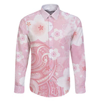 Japan Sakura Floral with Polynesian Vibe Family Matching Tank Maxi Dress and Hawaiian Shirt LT9 Dad's Shirt - Long Sleeve Pink - Polynesian Pride