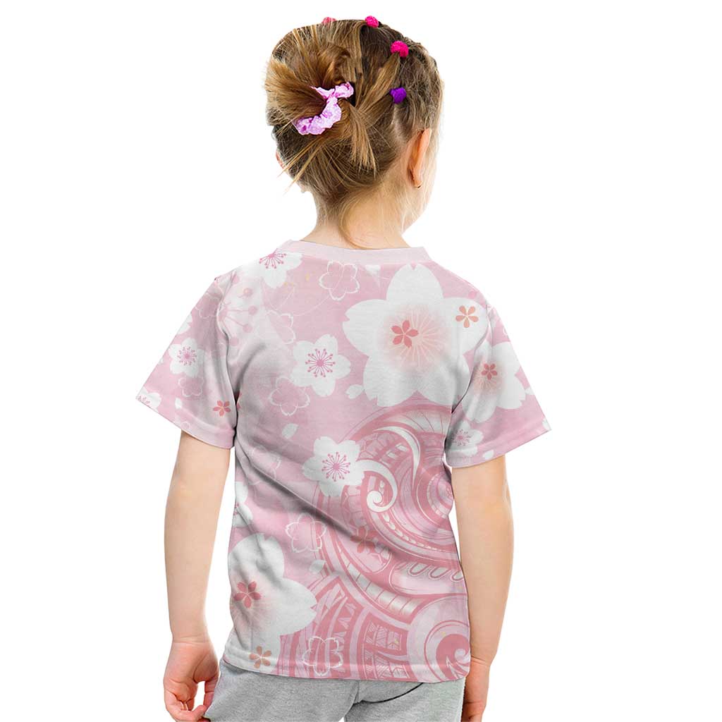 Japan Sakura Floral with Polynesian Vibe Kid T Shirt