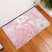 Japan Sakura Floral with Polynesian Vibe Rubber Doormat