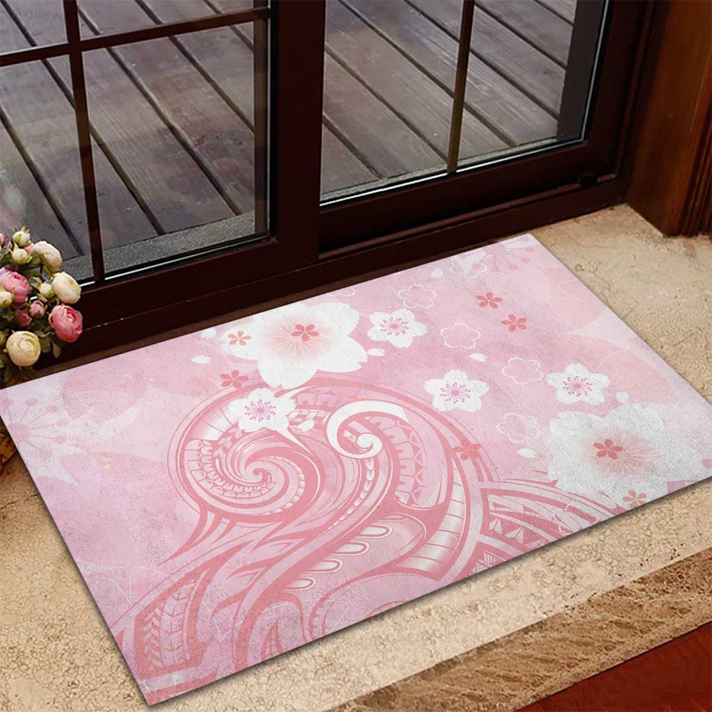 Japan Sakura Floral with Polynesian Vibe Rubber Doormat
