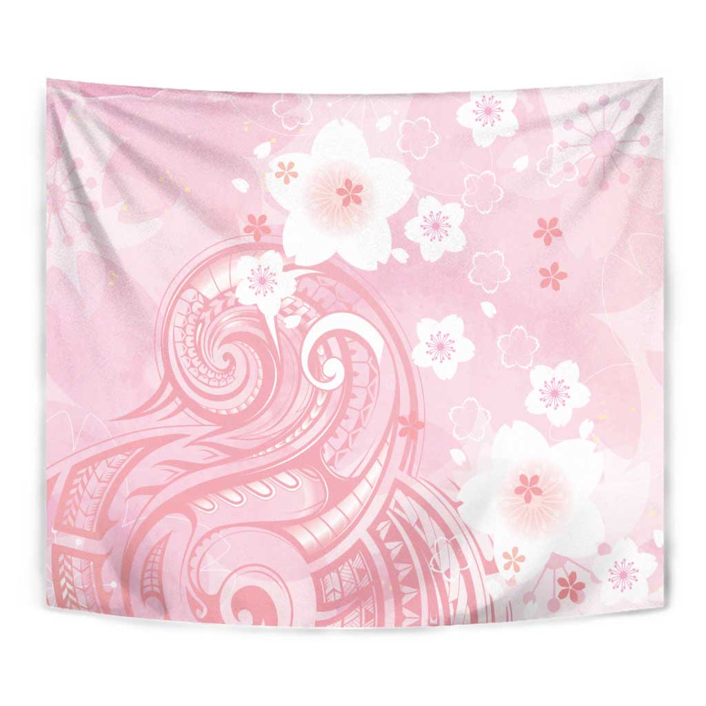 Japan Sakura Floral with Polynesian Vibe Tapestry