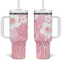 Japan Sakura Floral with Polynesian Vibe Tumbler With Handle LT9 One Size: 40 oz Pink - Polynesian Pride
