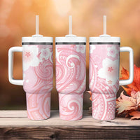 Japan Sakura Floral with Polynesian Vibe Tumbler With Handle LT9 - Polynesian Pride