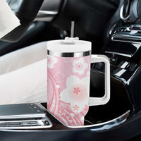 Japan Sakura Floral with Polynesian Vibe Tumbler With Handle LT9 - Polynesian Pride